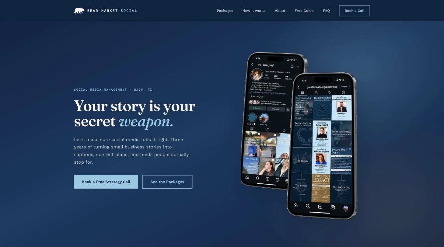 Bear Market Social, a Hat and Glasses Media website build
